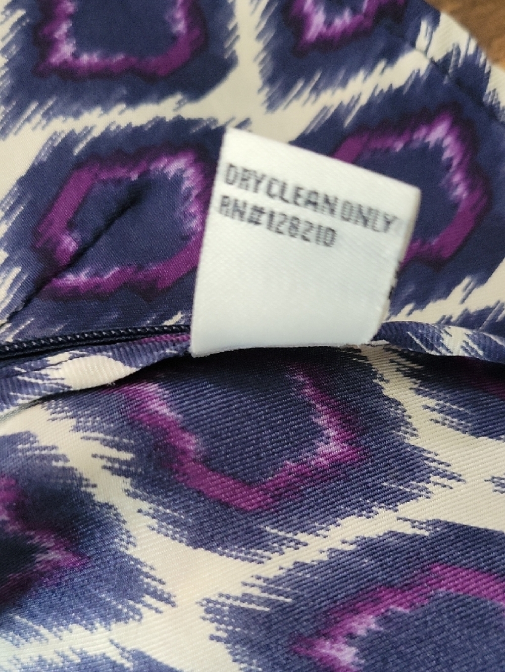 Elizabeth McKay Navy & Purple lkat Ruffle Collar Silk Blouse Sz 8, Quiet Luxury - Picture 4 of 11